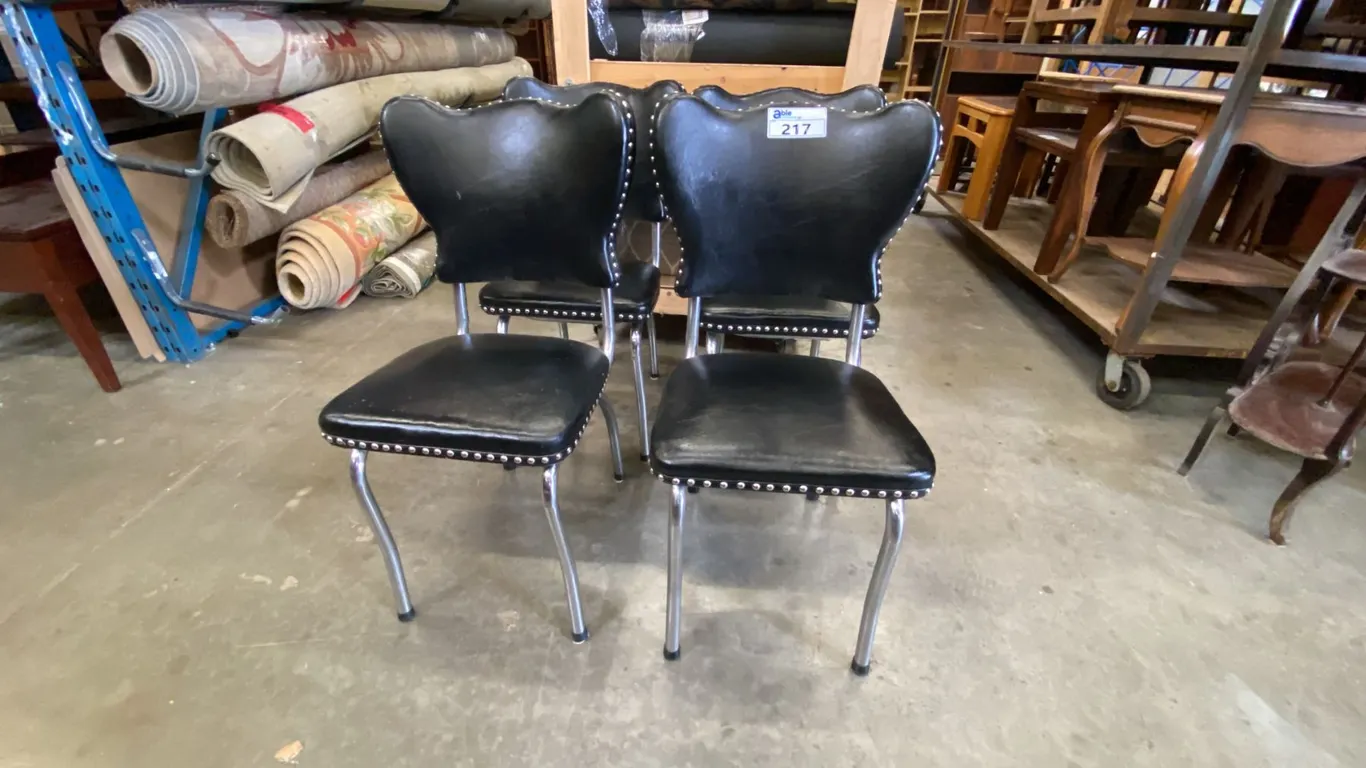 SET OF (4) 1950'S CHROME & BLACK STUDDED DINING CHAIRS