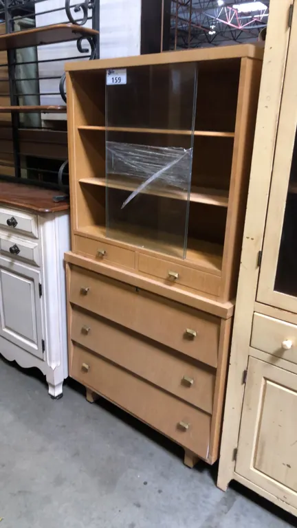 VINTAGE 3 DRAWER GLASS FRONT DISPLAY CABINET