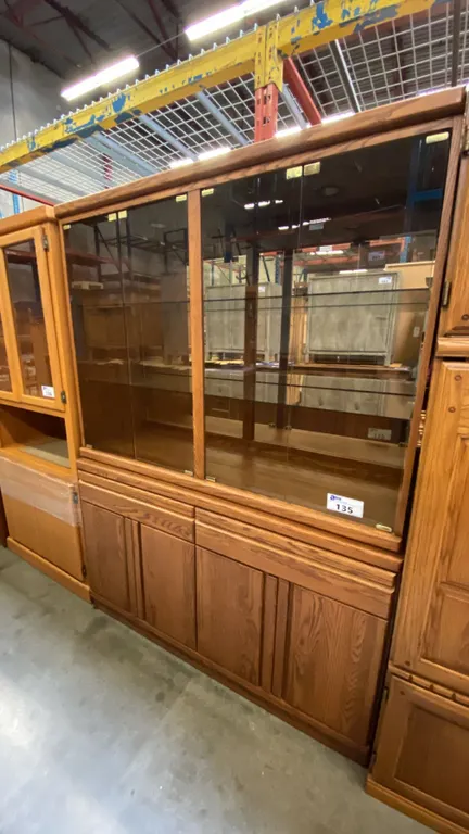 2 PCS. OAK LIGHTED GLASS FRONT CHINA CABINET