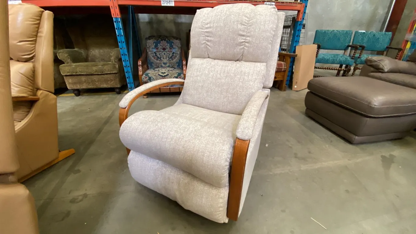 LAZYBOY LIGHT BEIGE/OFF WHITE FABRIC UPHOLSTERED ROCKER RECLINER