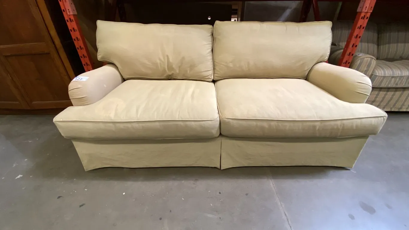 PALE YELLOW UPHOLSTERED FABRIC SOFA