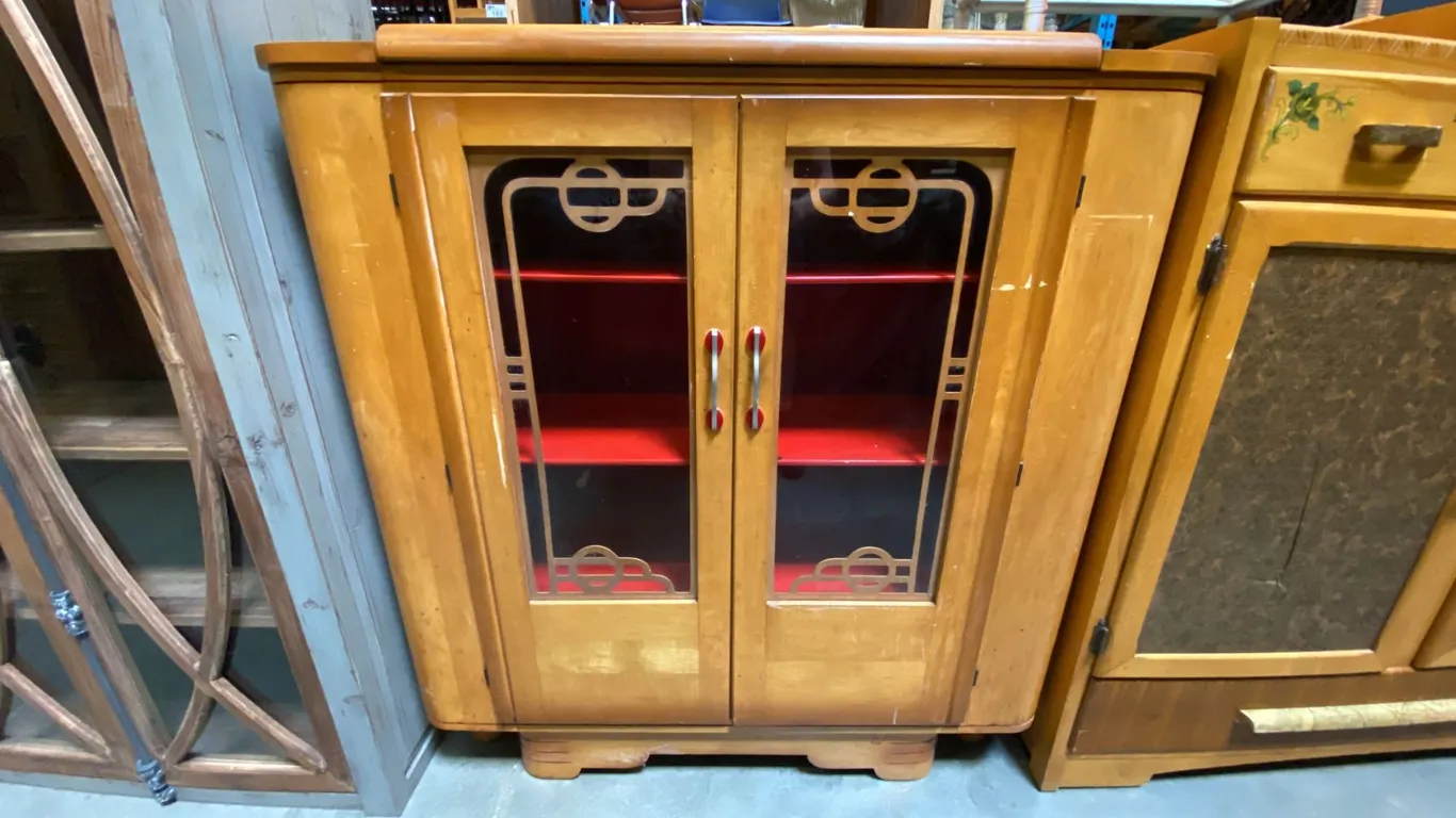 ANTIQUE MAPLE GLASS FRONT CHINA CABINET