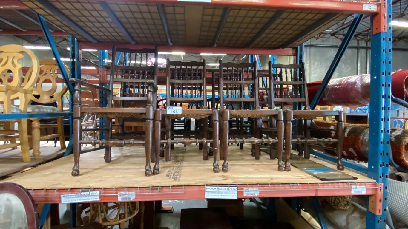 SET OF 8 DARK OAK WITH RUSH SEATS DINING CHAIRS