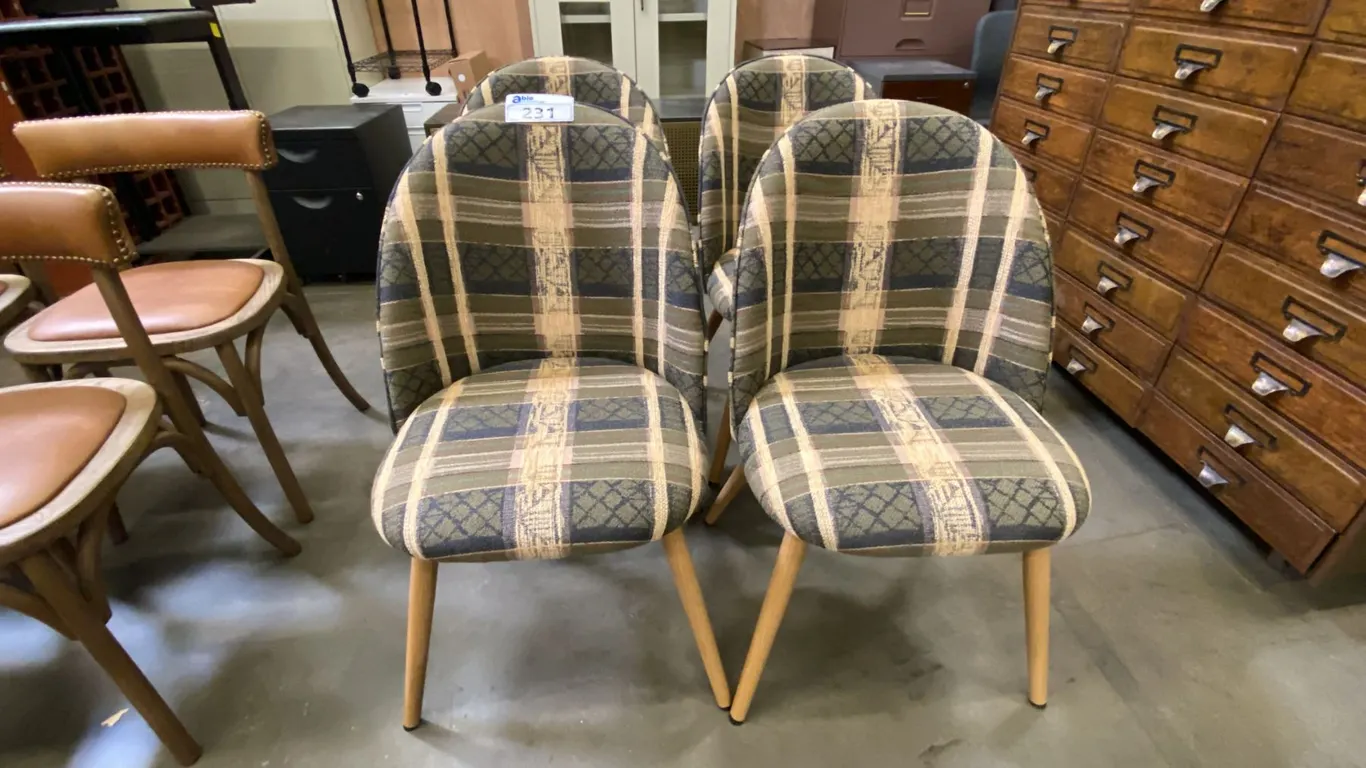SET OF 4 CONTEMPORARY EARTH TONE PLAID FABRIC UPHOLSTERED DINING CHAIRS