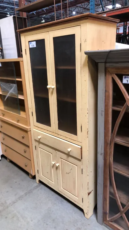ANTIQUE GLASS FRONT COUNTRY KITCHEN CABINET