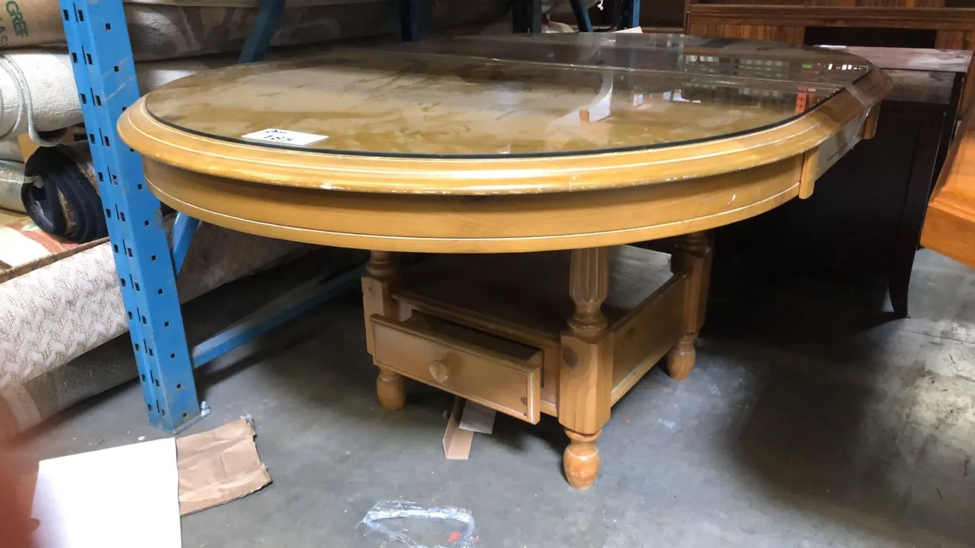 COUNTRY PINE DINING TABLE WITH GLASS TOP COVER