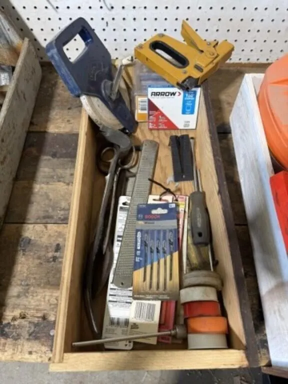 Wooden Box, Eslon 30M Tape, Stapler and