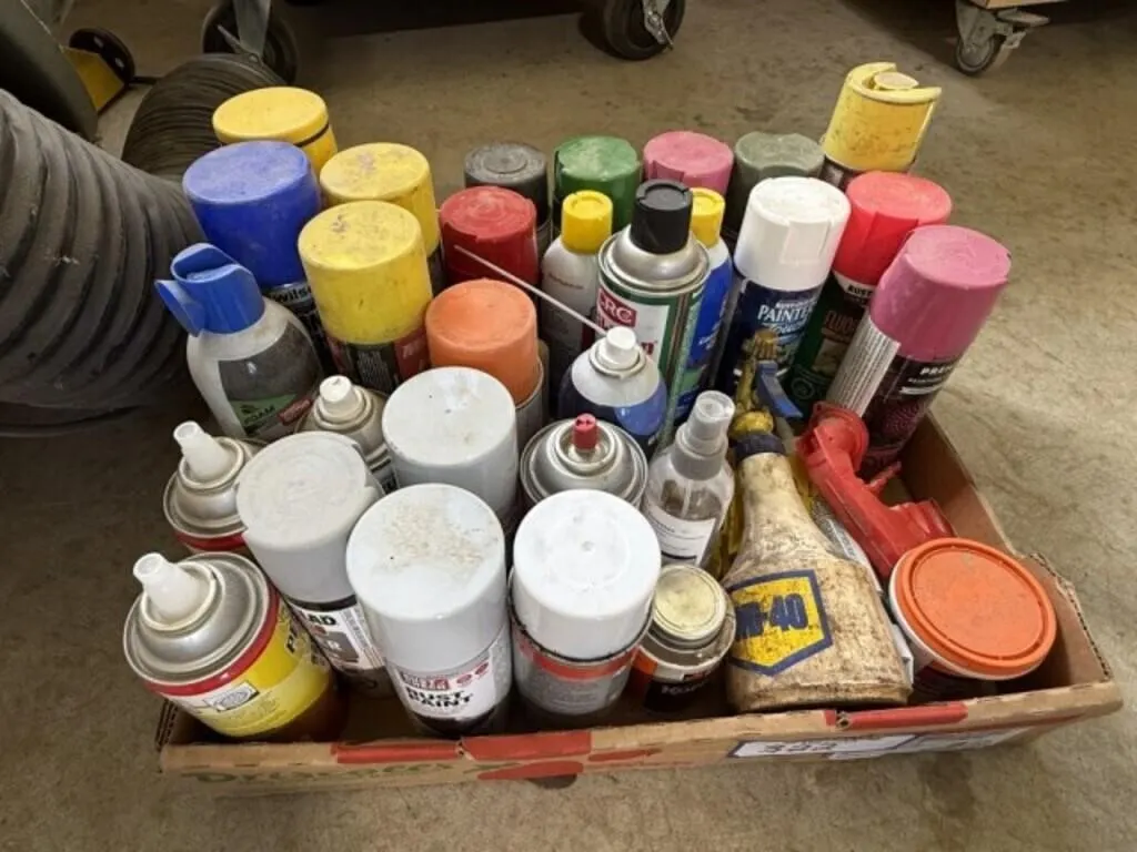 Box of Misc Spray Paint and Misc.