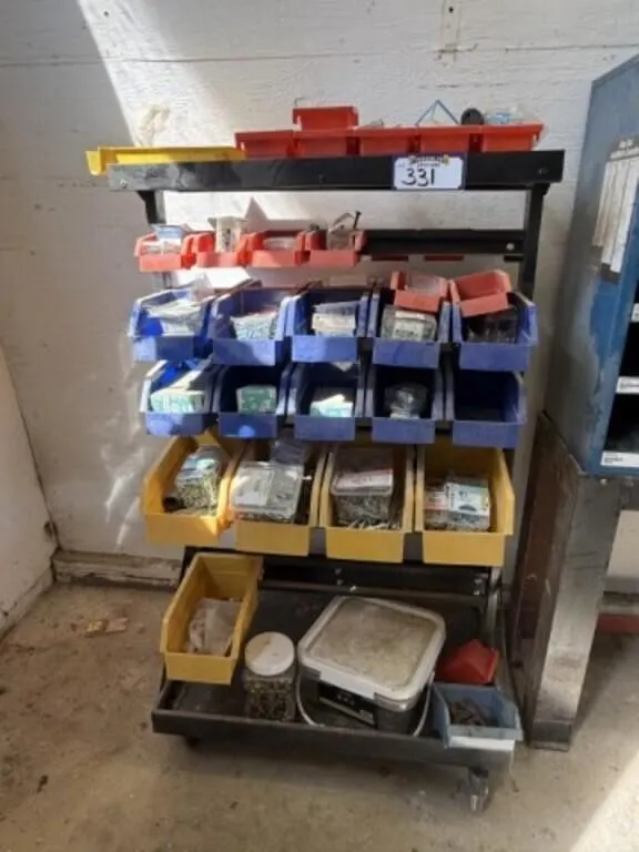 10" x 26" x 43" Rolling Bolt Bin c/w Misc Screws
