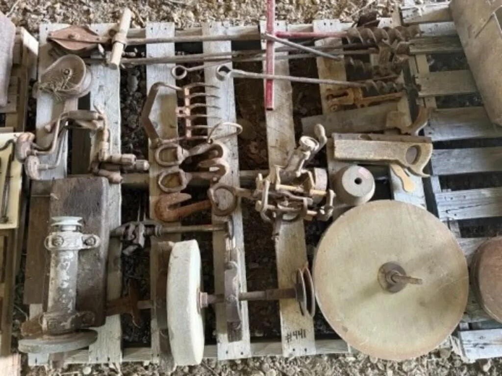 Pallet of Grind Stones,Drills, Grab Hooks & Augers