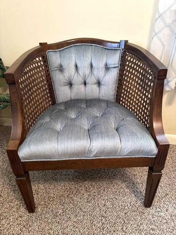 Vintage Rattan Sides Wood Occasional Chair
-