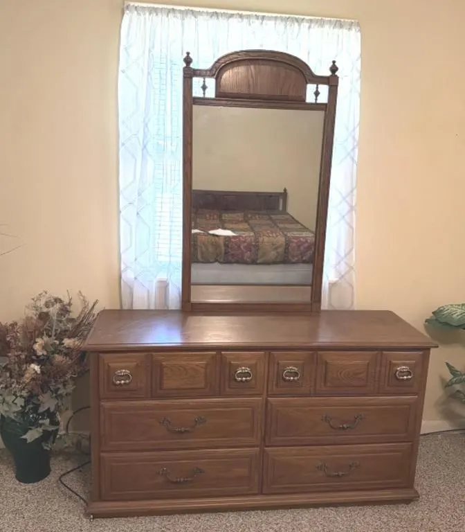 Vintage Wooden Dresser 56”x18”x30” with mirror