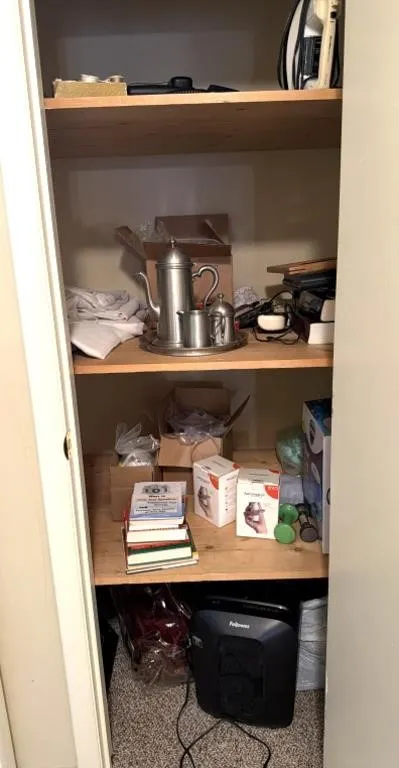Paper Shredder, Pewter Teapot, Creamer, Sugar, &