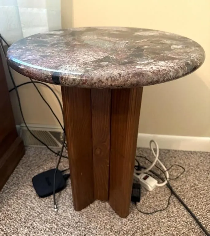 Stone Top Wood Base Side Table 20” x 23”