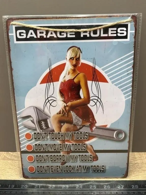 Garage Rules Tin Sign 8�Wx11.5�H.