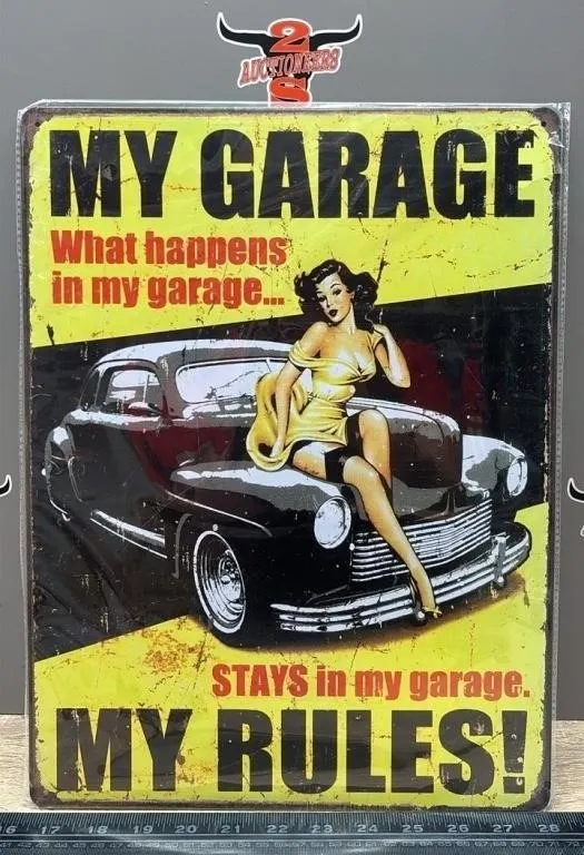 My Garage My Rules Tin Sign 11.5�Wx15.5�H.