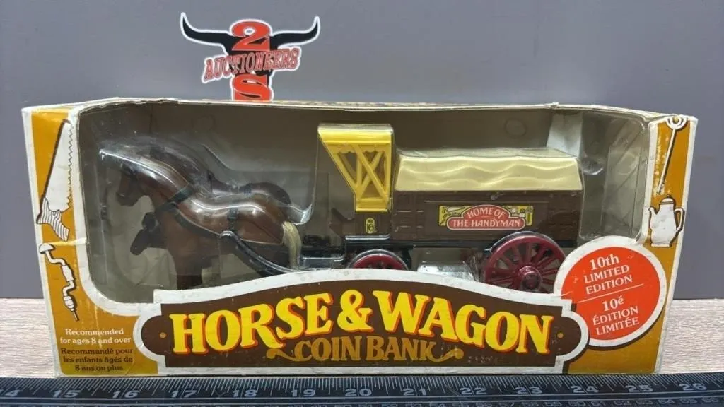 ERTL Horse & Wagon Die Cast Coin Bank. Unused in