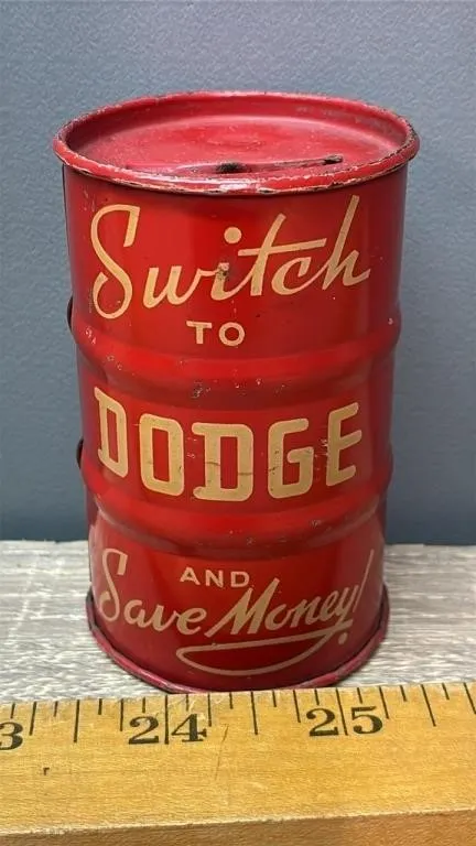 Vintage Dodge Oil Barrel Coin Bank. 3.5�H. *SC
