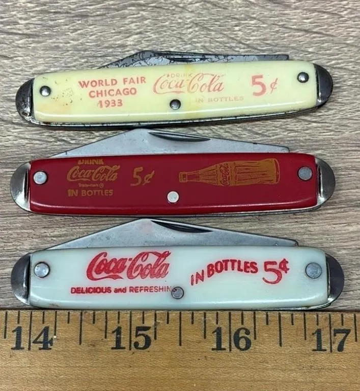 3 Vintage Coca-Cola Pocket Knives. *SC