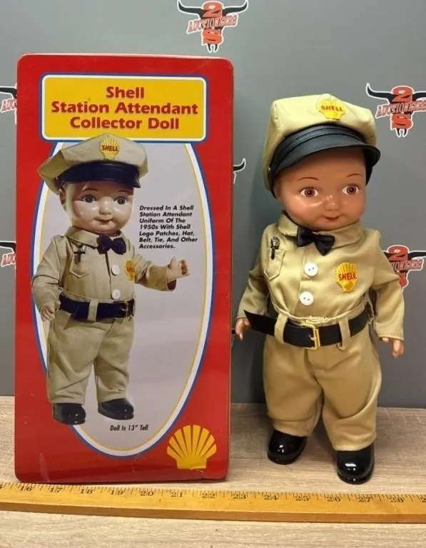 Shell Station Collector Doll w/Tin. 13�H.
