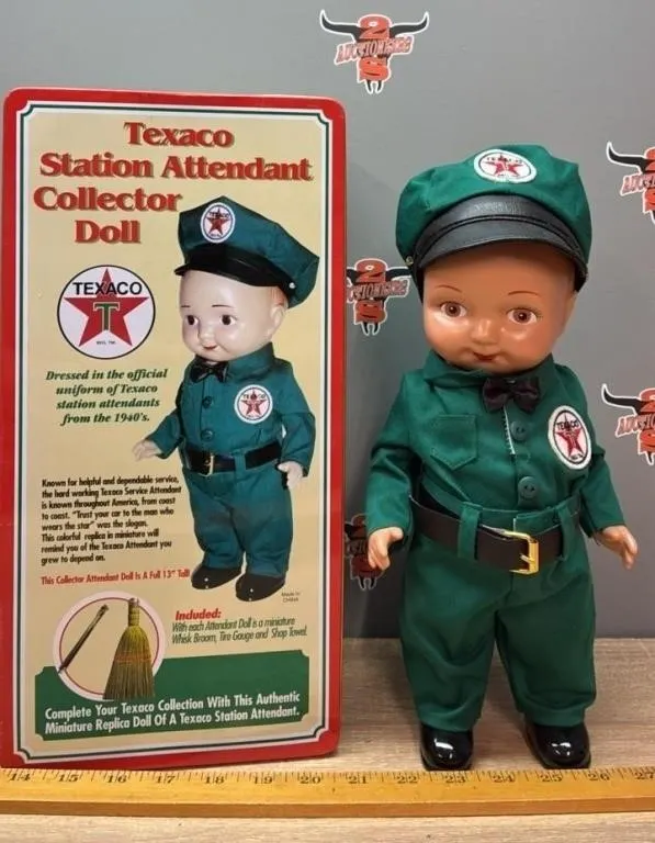 Texaco Station Collector Doll w/Tin. 13�H.
