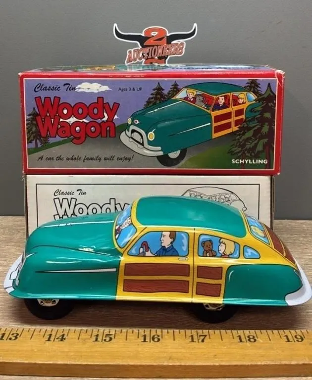 Woody Wagon Tin Friction Toy Car w/Original Box.