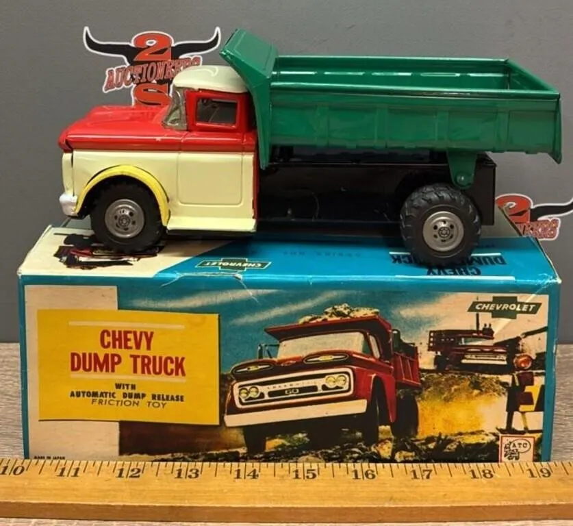 Chevy Dump Trick Tin Friction Toy w/Original Box.