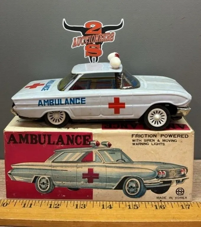 Ambulance Tin Friction Toy w/Original Box.