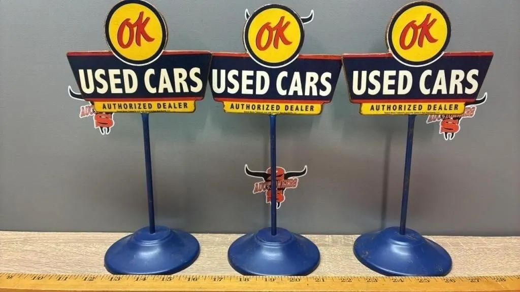 3 Modern OK Used Cars Desk Signs. 11�H.