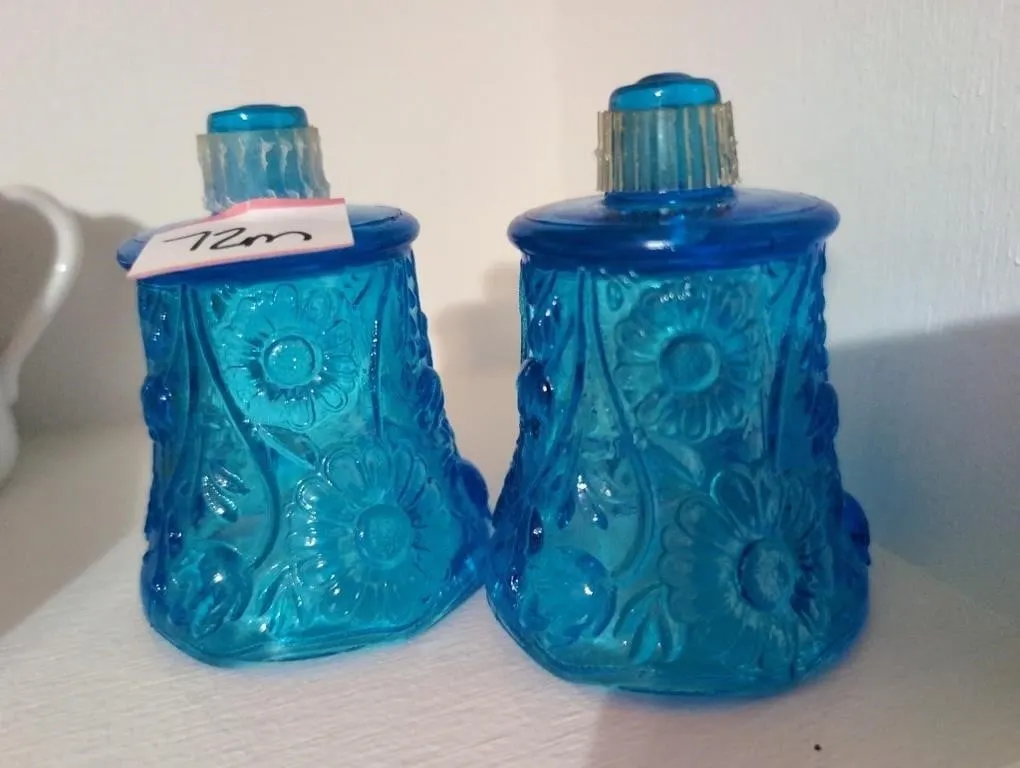 2 vintage blue votive cups