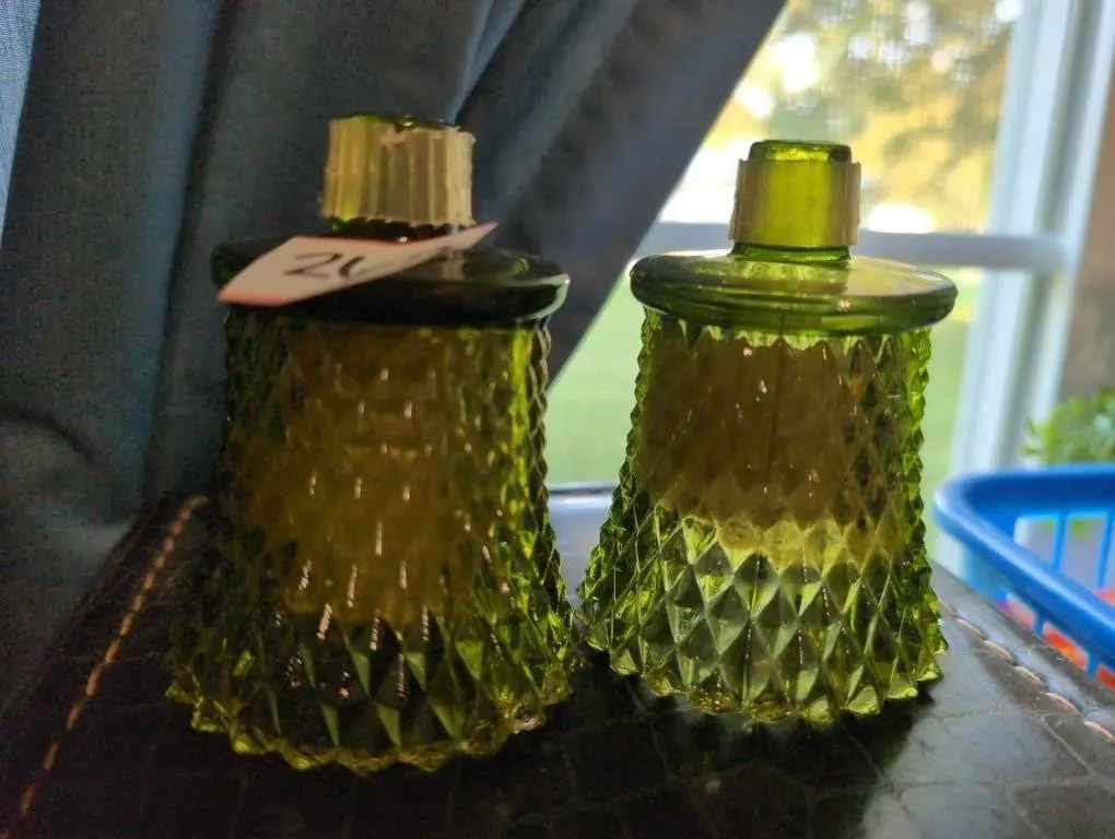 Vintage pair green votive cups