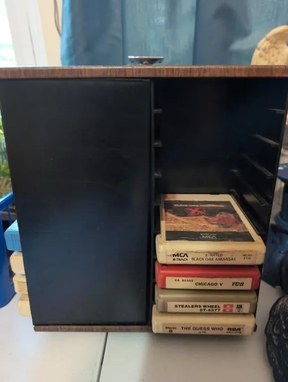 8 track tapes and rotating caddy