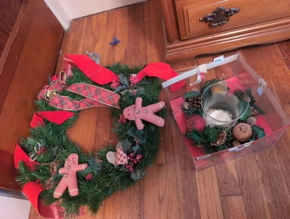 Christmas wreath and candle holder