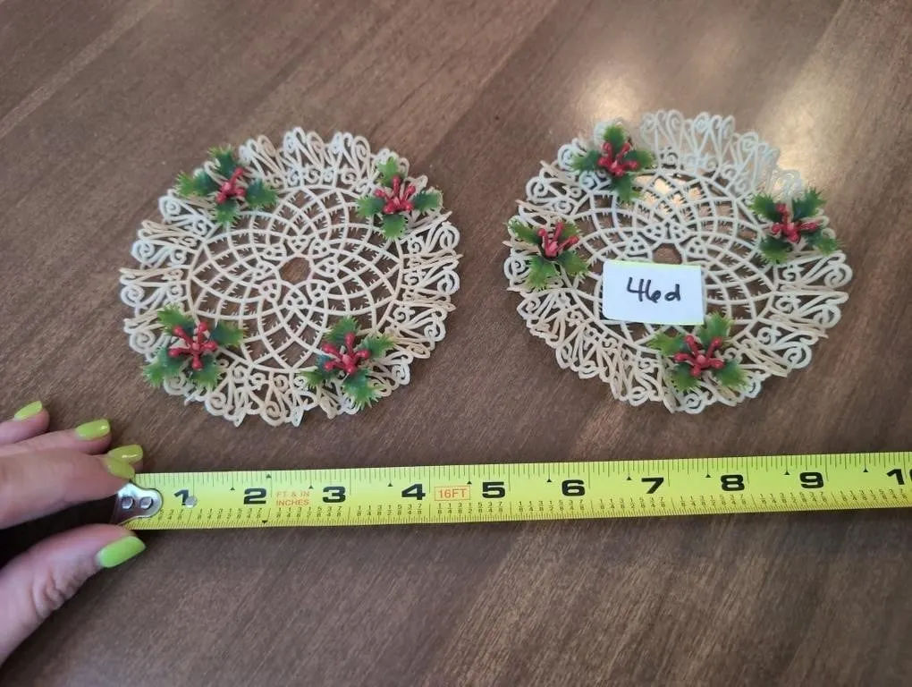 2 vintage plastic Christmas doilies