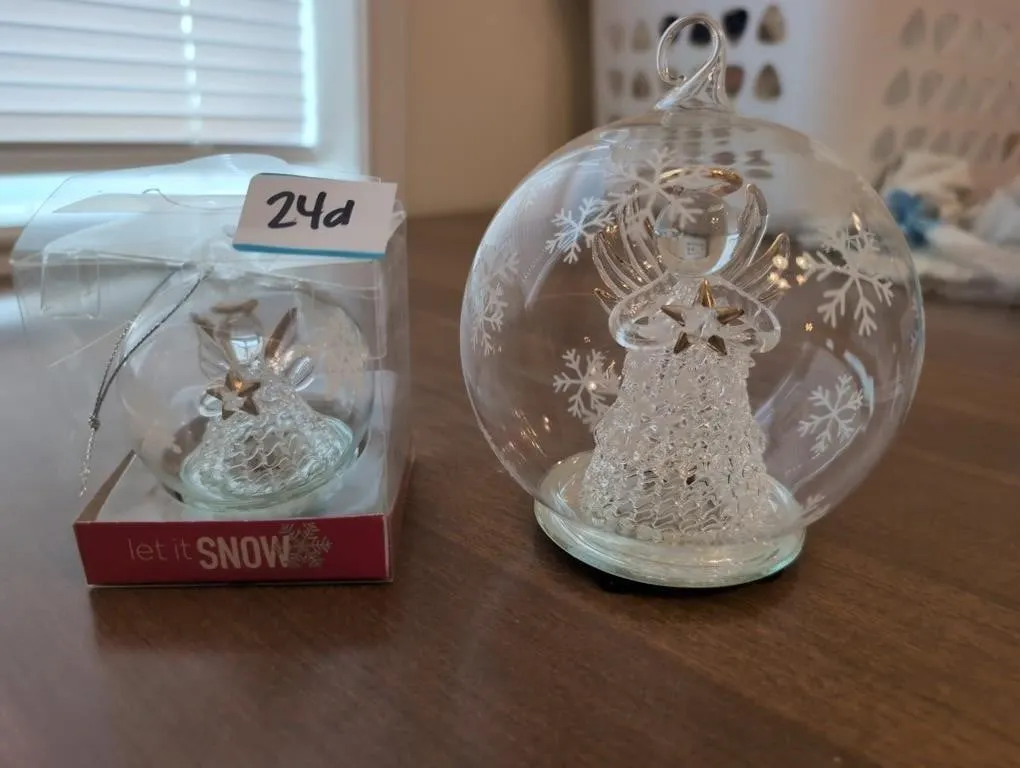 2 glass ornaments with angels inside (light up)