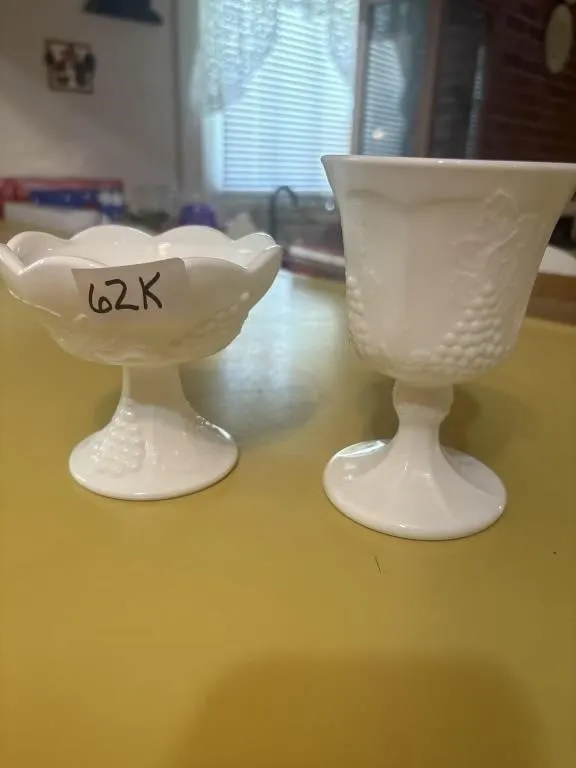 Milk glass candle holder and goblet