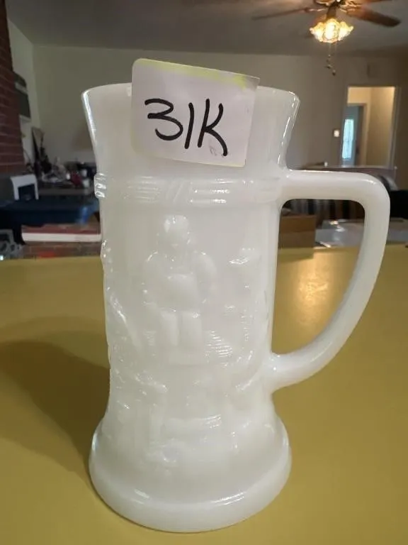 Vintage milk glass beer mug stein