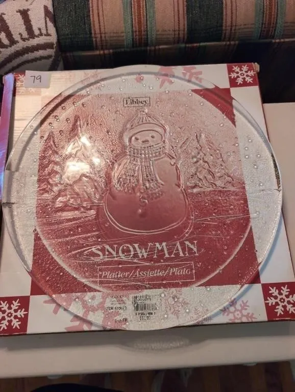 Libbey snowman platter in box