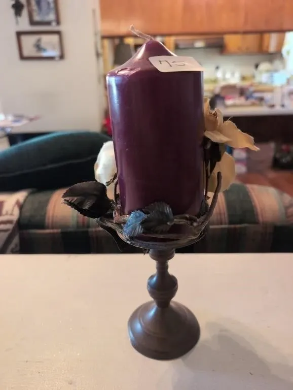 Brass candle base and candle