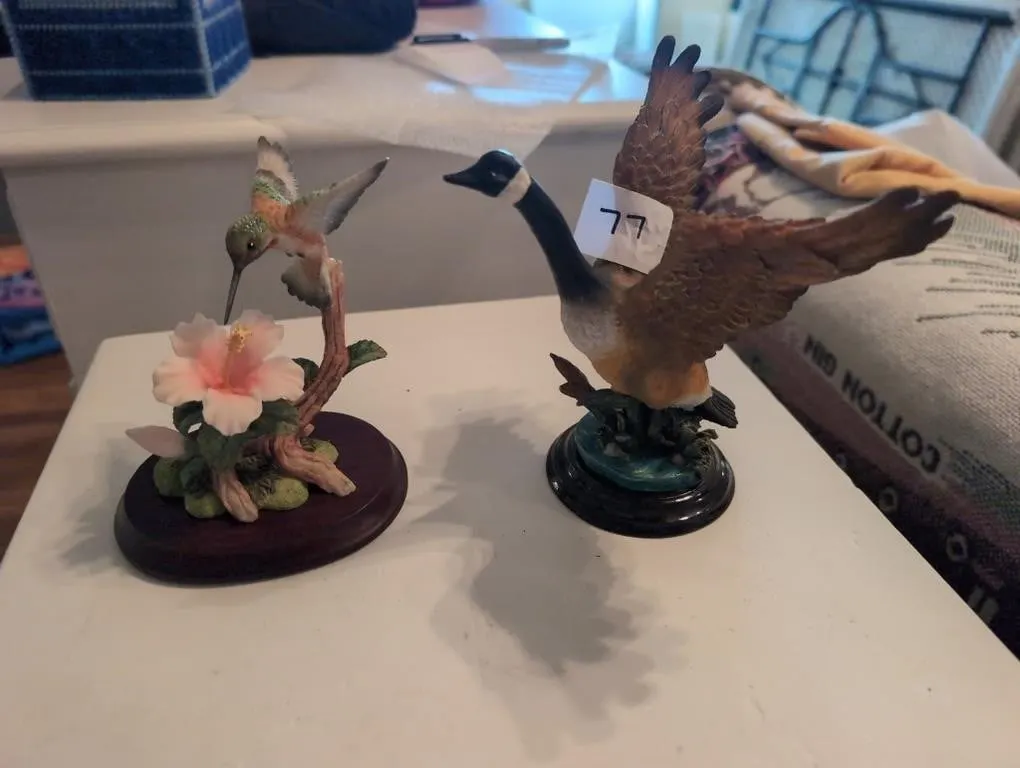 Hummingbird and goose figurines