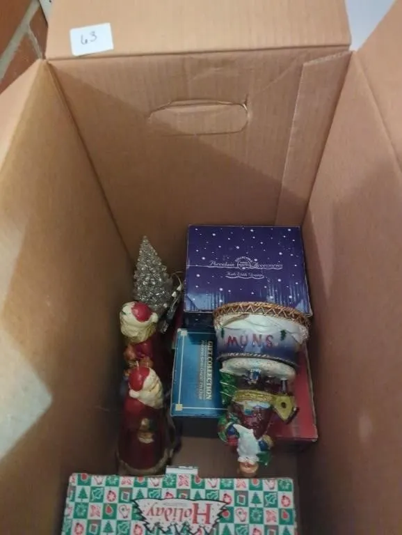 Box of Christmas decorations