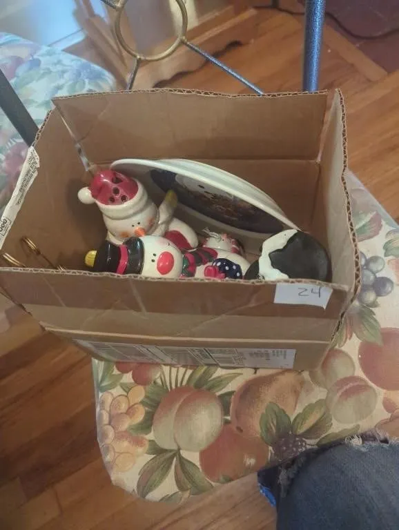 Box of Christmas decorations
