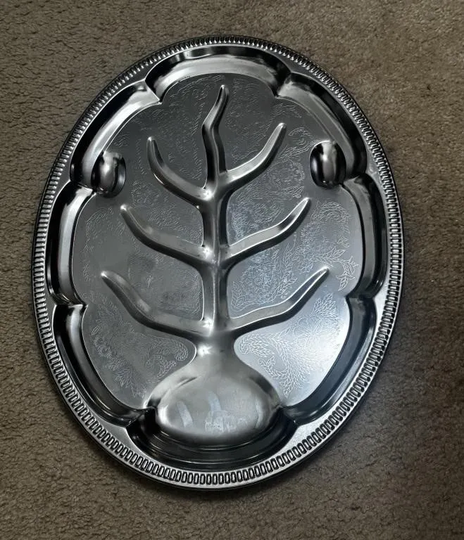Ornate Chrome Tree of Life Serving Platter