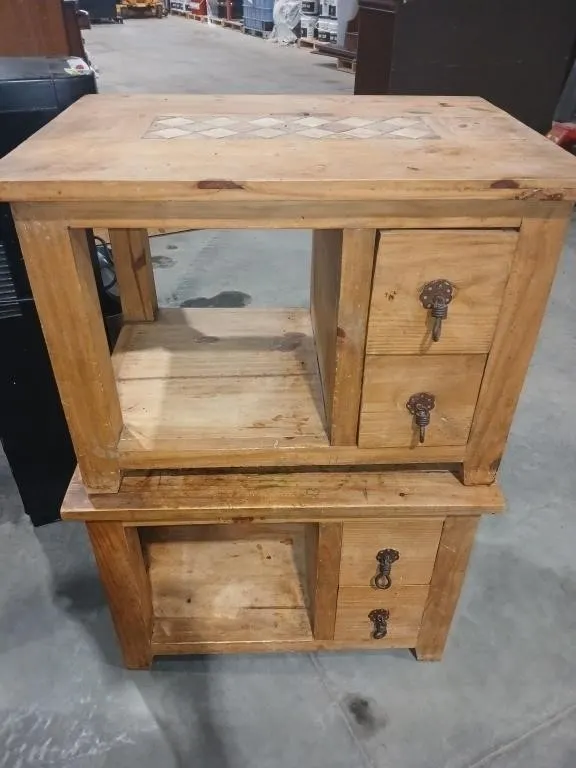 2 Wood side tables with 2 drawers each. 19 1/2"H