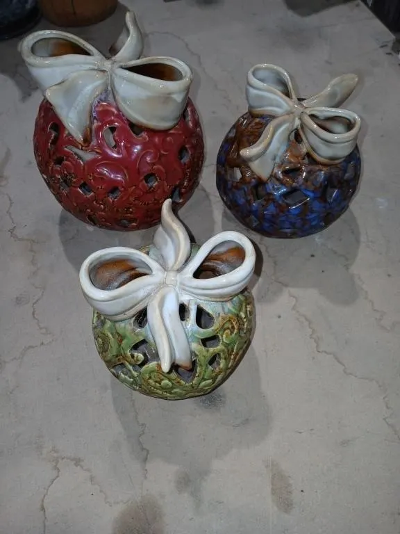Set of 3 Christmas ceramic Orb luminaries