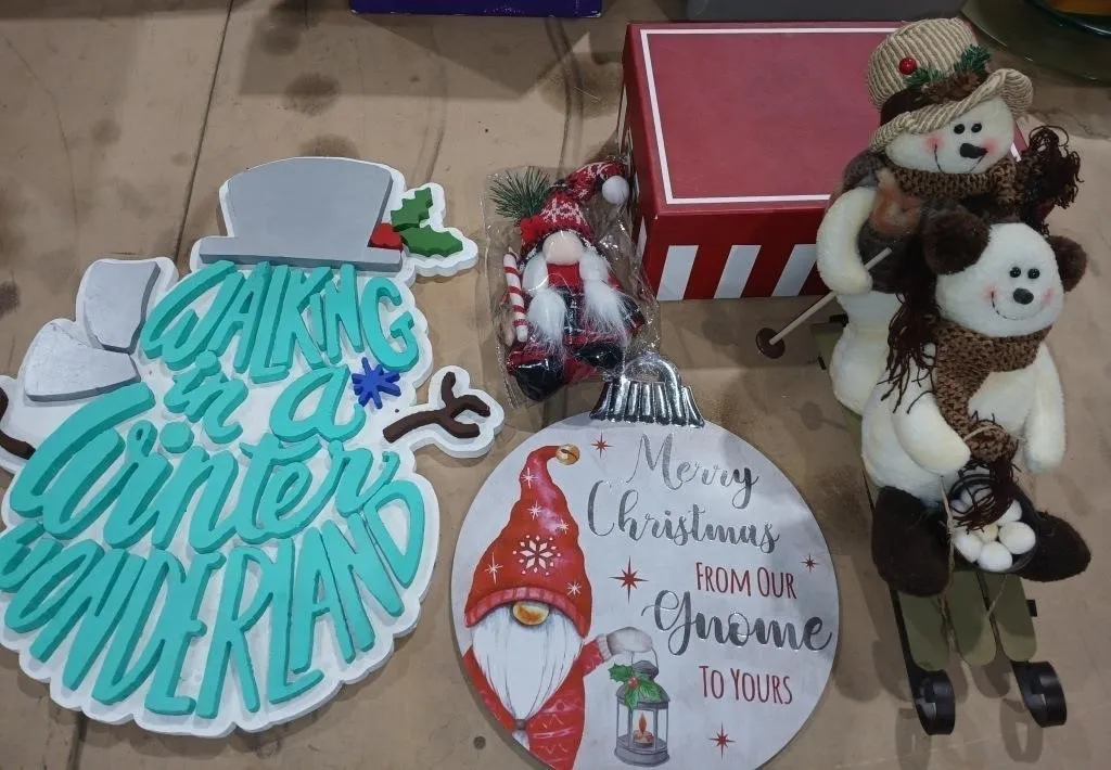 Christmas Decor, Snowman on sled, Gnome, Keep