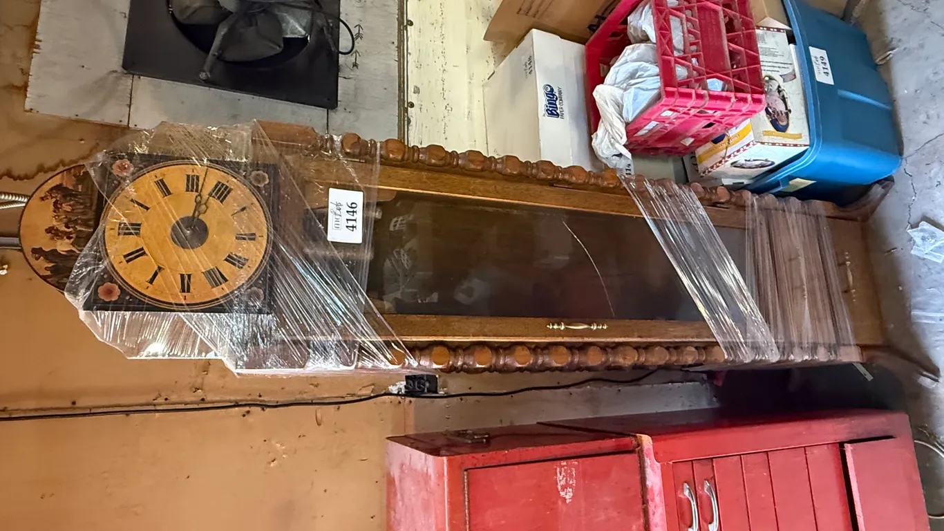 Grandfather Clock with Artwork on Top and Drawers