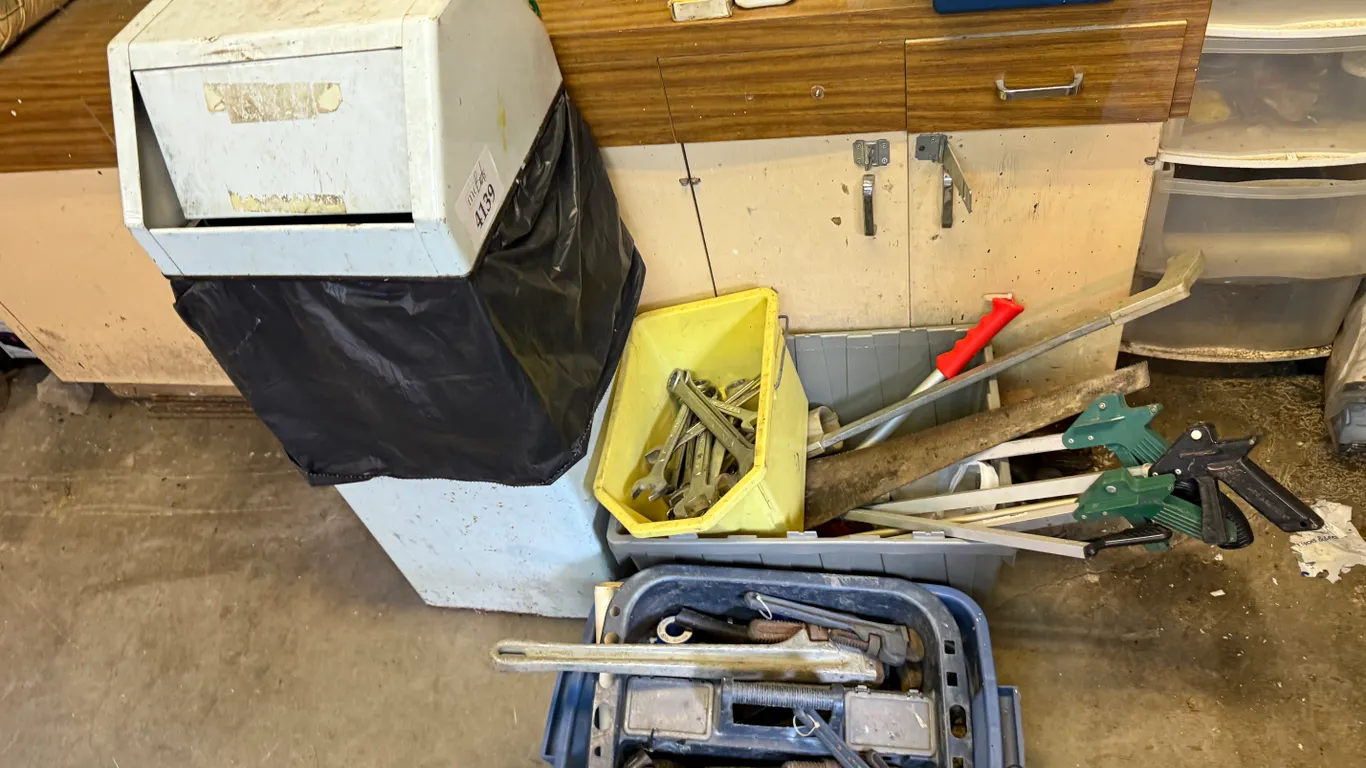 Garbage Bin, Combination Wrenches and More Hand Tools