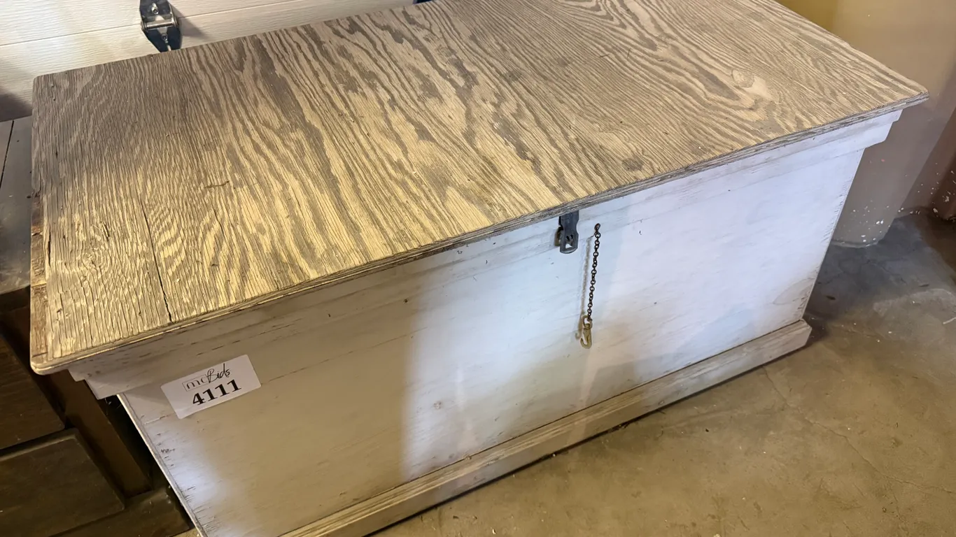Large Wooden Storage Chest and Insulated Tarp (Unverified Size)