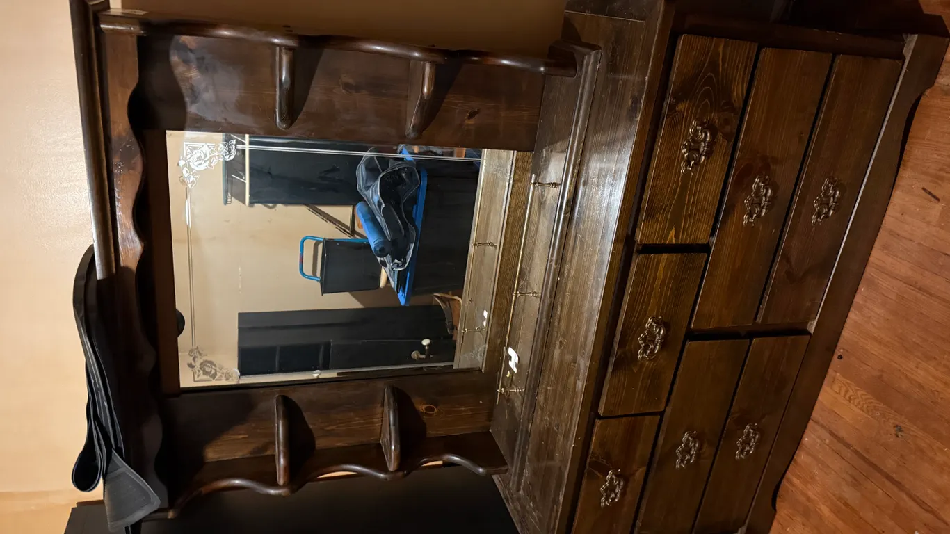 Large Wooden Dresser with Mirror, Side Table and Smaller Dresser